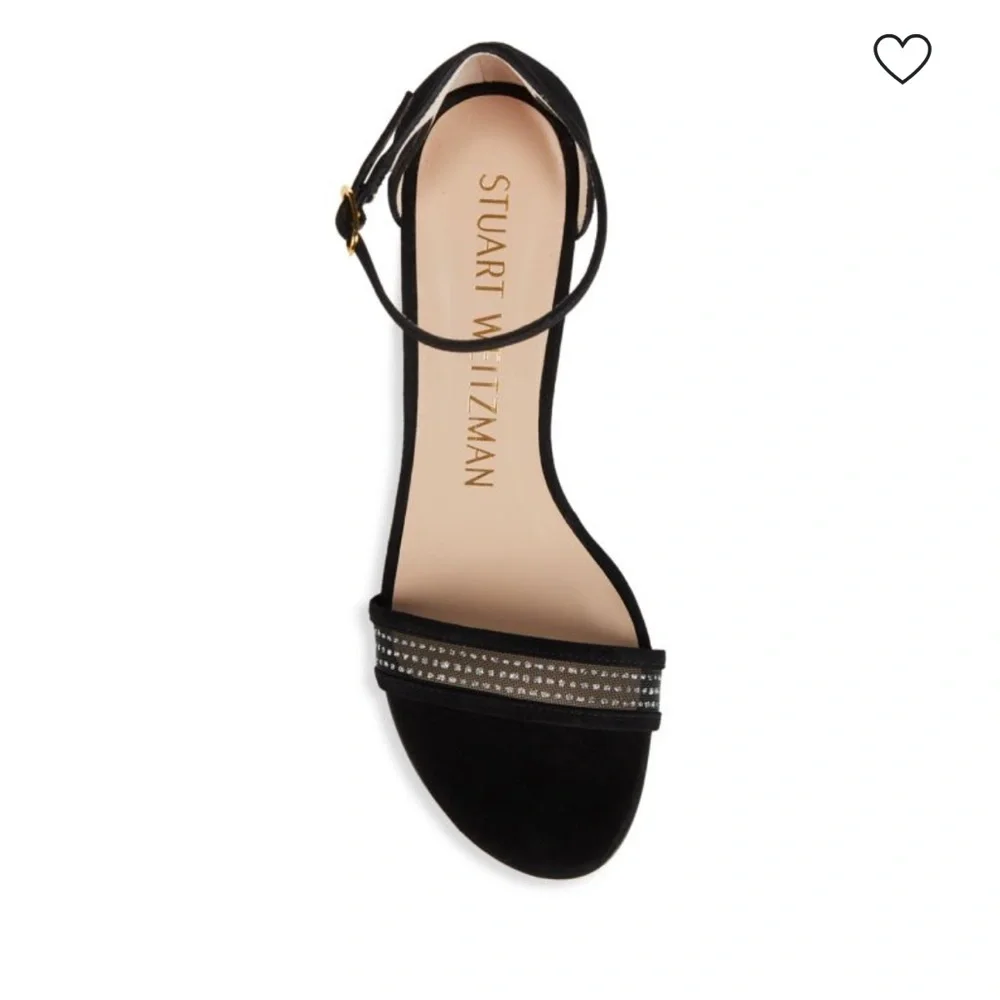 Stuart Weitzman Black Suede Ankle Strap Heels Size 4 Rhinestone Mesh Detail Rare